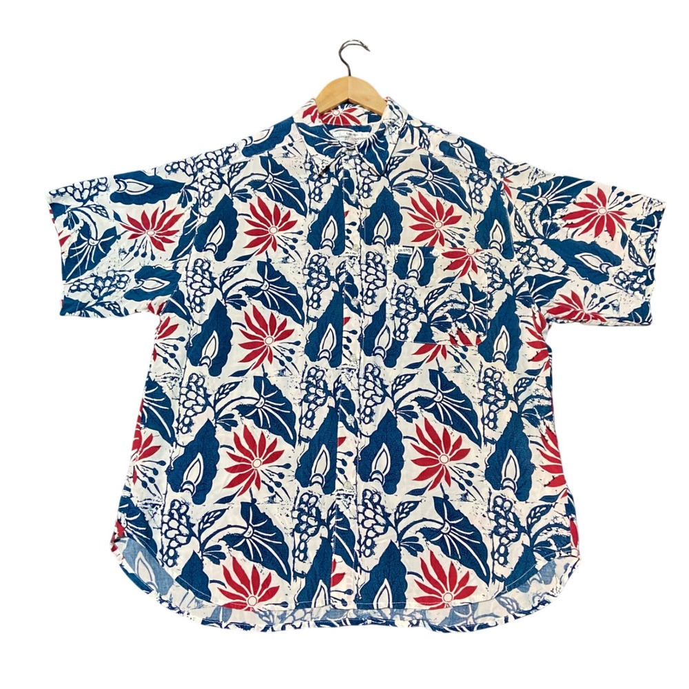 Vintage Guess Georges Marciano Floral Rayon Shirt Mens 3 Large Red White Blue